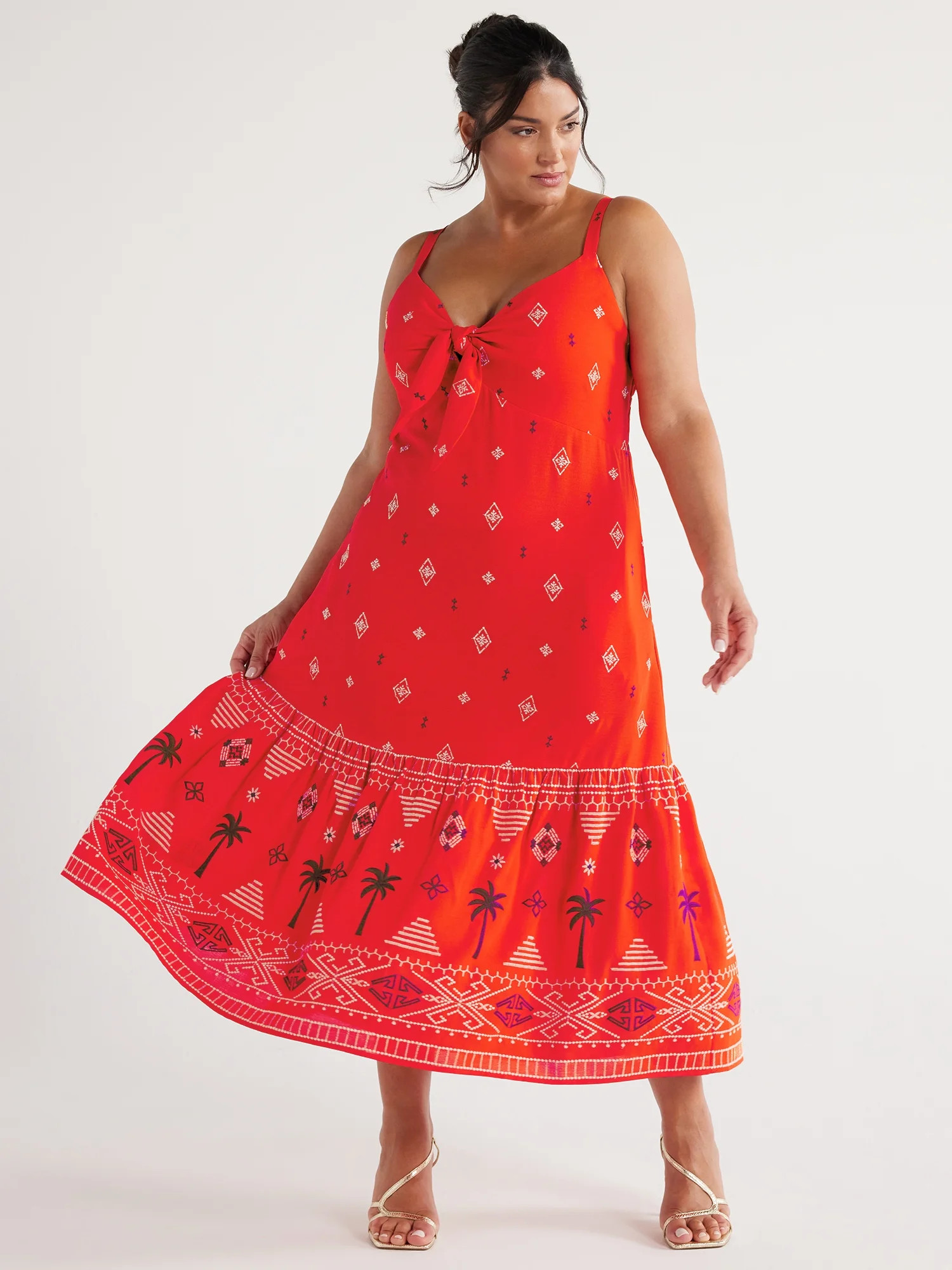 Sofia Jeans Women's and Women's Plus Tie Front Embroidered Maxi Dress, Sizes XS-5X | Walmart (US)