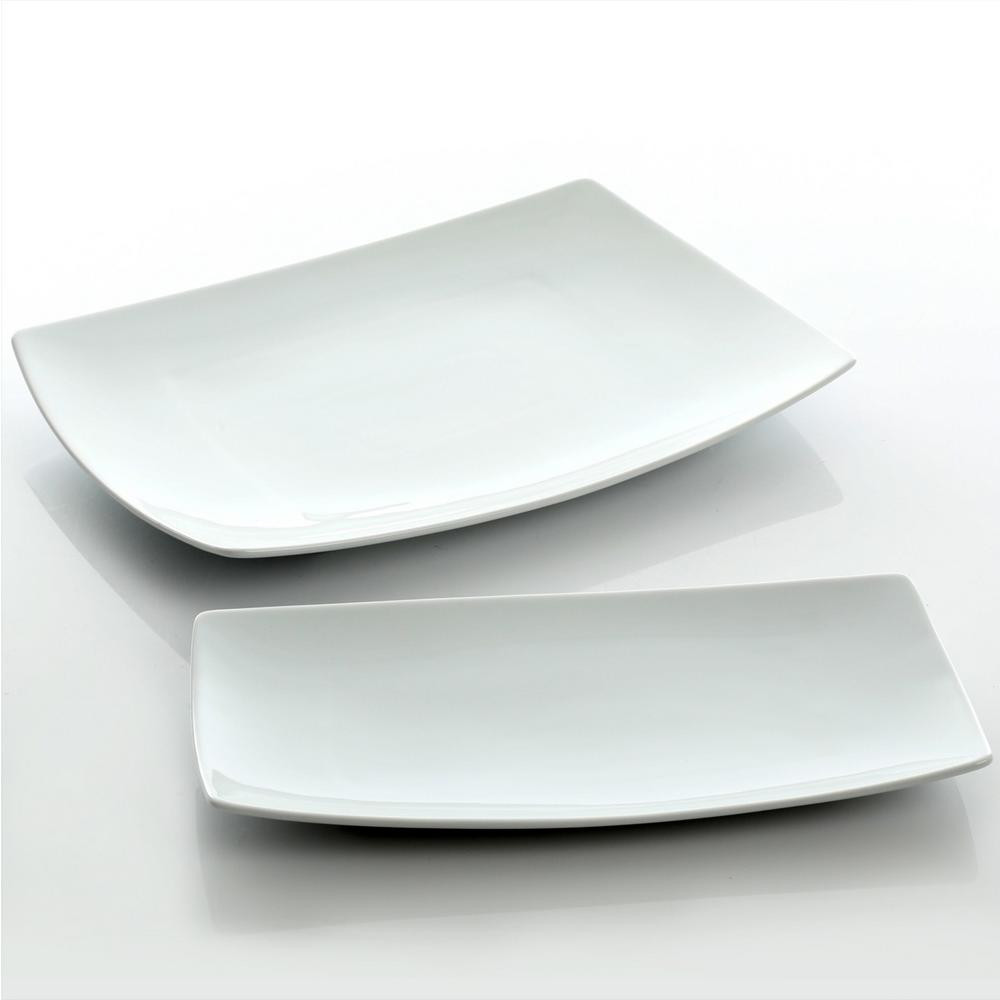 GIBSON elite Gracious 2-Piece White Ceramic Dining Serving Platter Set | The Home Depot