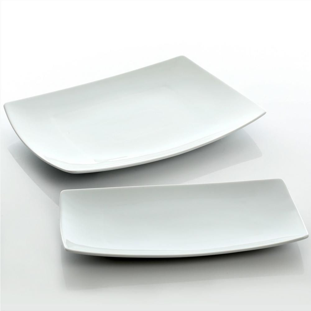 GIBSON elite Gracious 2-Piece White Ceramic Dining Serving Platter Set | The Home Depot