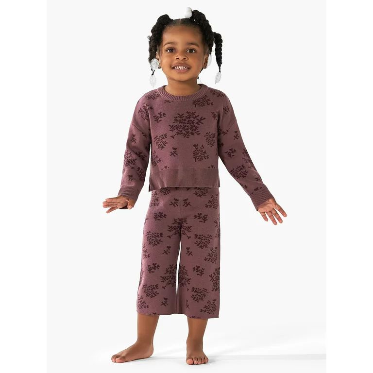 Modern Moments By Gerber Toddler Girl Cotton Jacquard Sweater & Wide-Leg Pant, 2-Piece Set, 12M-5... | Walmart (US)