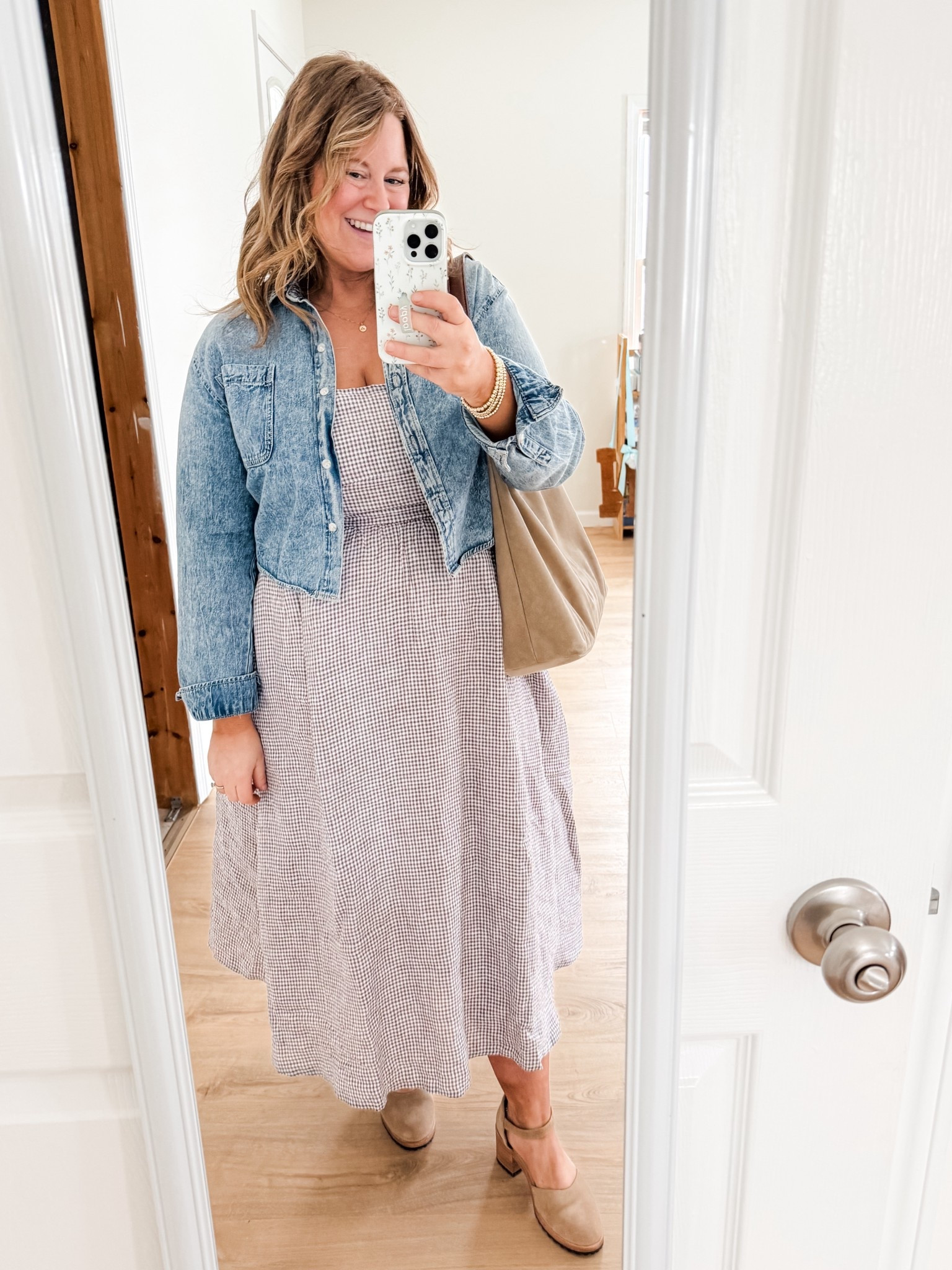 Church outfit! Wearing a large in my Quince dress.  I love the gingham print! My cropped denim shirt is older so linking similar.  

#LTKMidsize #LTKBump #LTKSeasonal