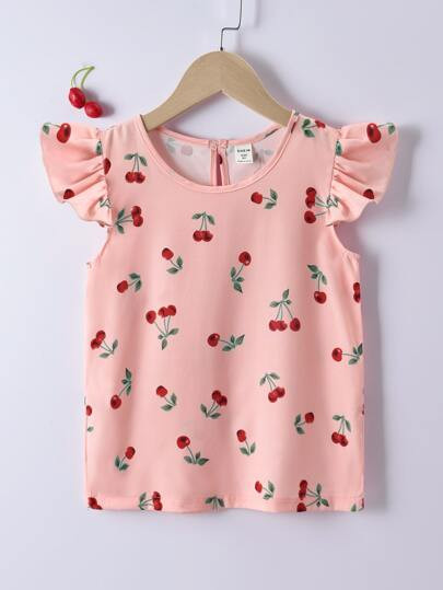 Girls Cherry Print Butterfly Sleeve Blouse
   SKU: sk2205121071370566      
          (109 Review... | SHEIN