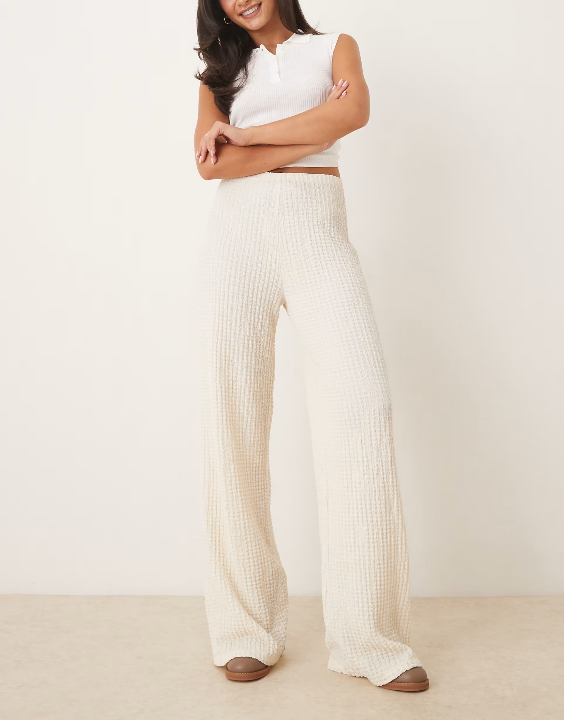 ASOS DESIGN texture wide leg trouser in ivory | ASOS | ASOS (Global)