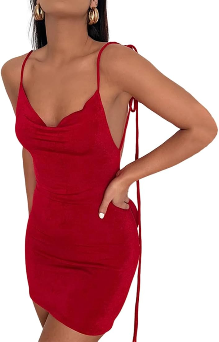 Vssjavun Women’s Sexy Backless Spaghetti Strap Sleeveless Bodycon Summer Party Club Midi Dress | Amazon (US)