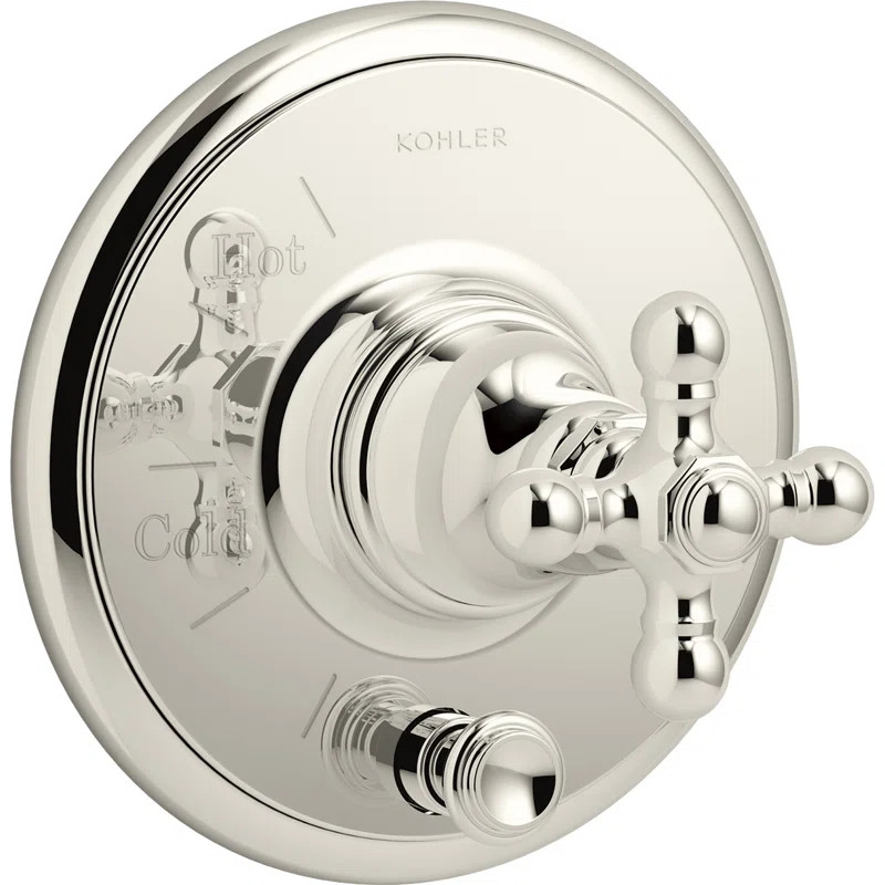 T72768-3-SN Kohler Artifacts Rite-Temp Valve Trim with Push-Button Diverter and Cross Handle | Wayfair North America