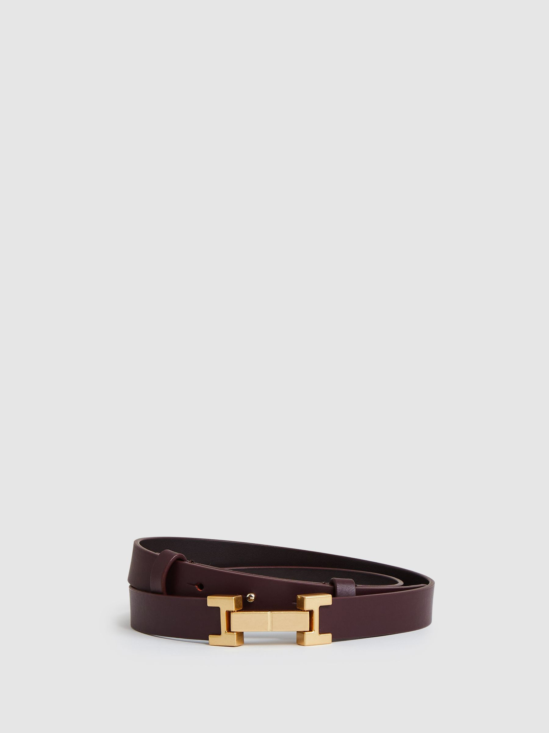 Reiss Leather Square Hinge Belt in Burgundy - REISS | Reiss UK