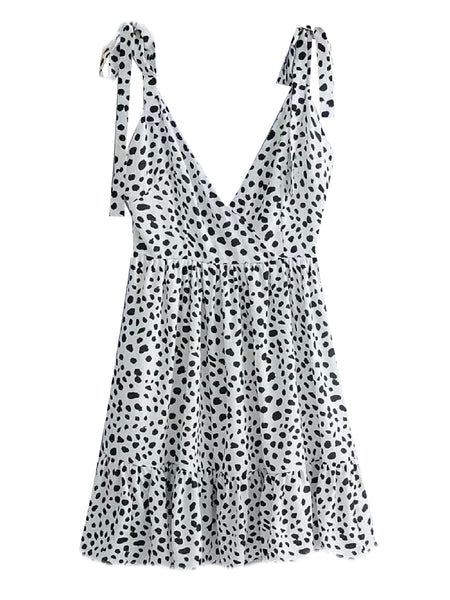 'Camilla' Dotted Print Tied Strap Mini Dress | Goodnight Macaroon