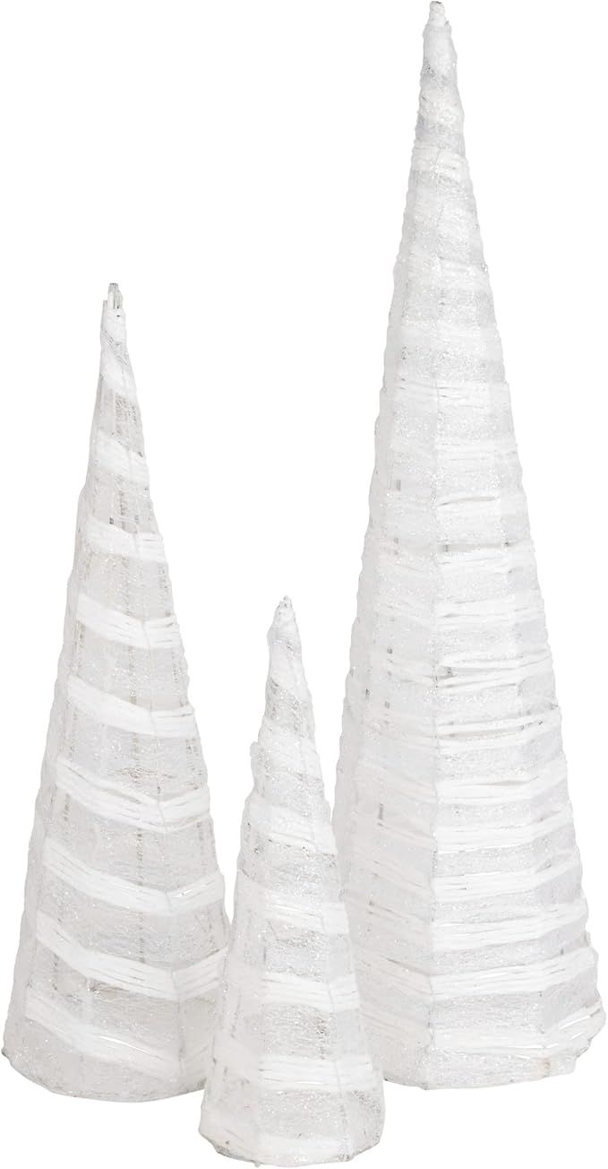 Northlight Set of 3 White and Silver Glittered Cone Tree Christmas Table Top Decoration 23.5" | Amazon (US)