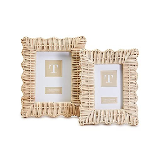 Amazon.com - Two's Company Wicker Weave Handmade Photo Frame, Rattan Made Picture Frames for Wall... | Amazon (US)