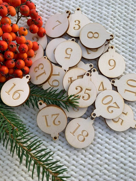 Advent Calendar Wooden Number Tags Natural Wood Reusable - Etsy | Etsy (US)