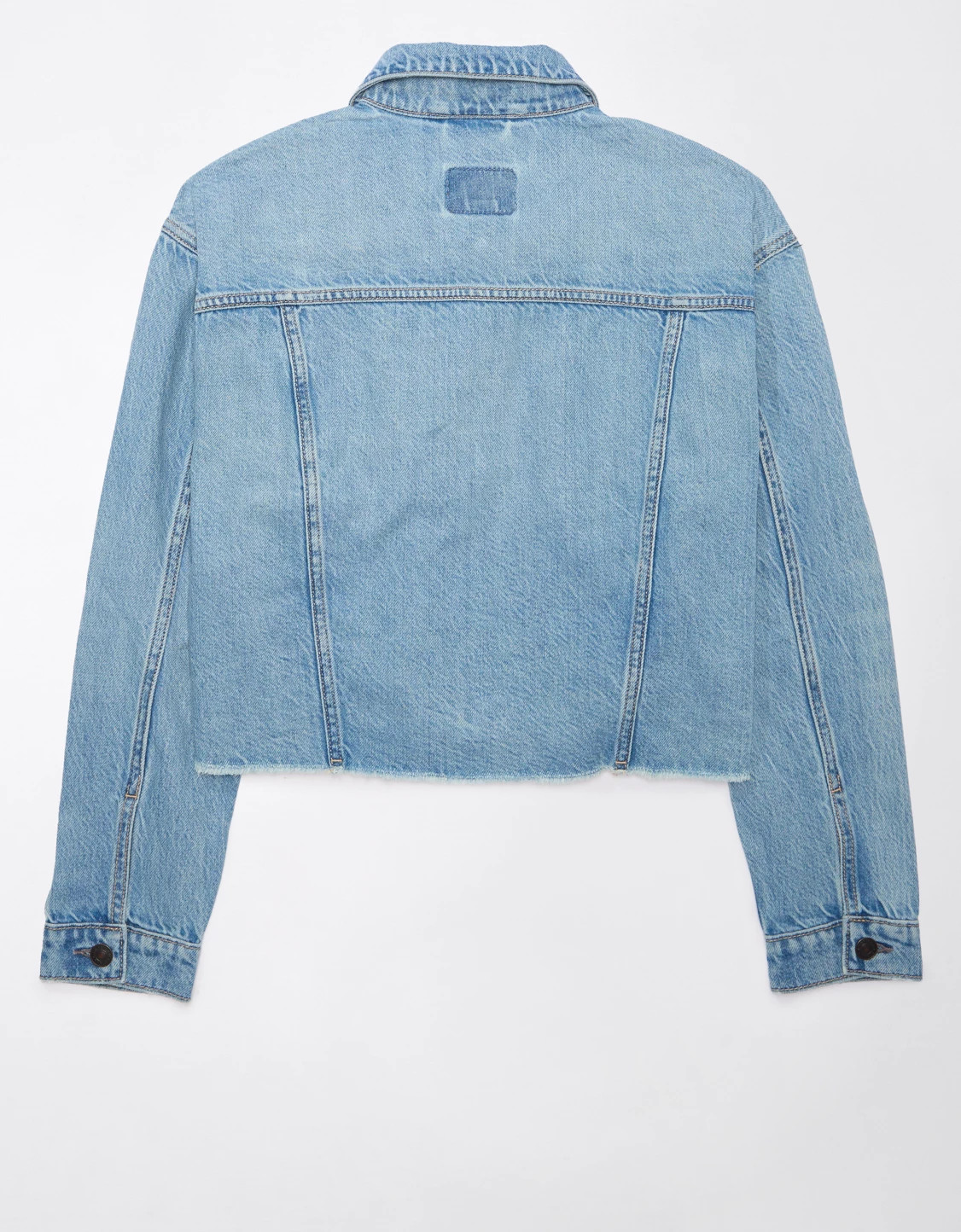 AE Dreamy Drape Stretch Cropped Denim Jacket | American Eagle Outfitters (US & CA)