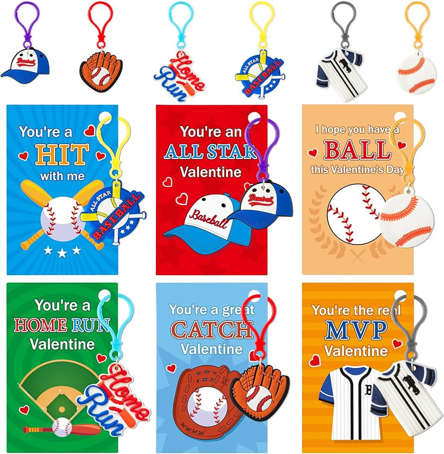 Haooryx Valentine's Day Gift Card with Baseball Keychain - 30 Pack Cute Baseball Keychain with Gr... | Amazon (US)