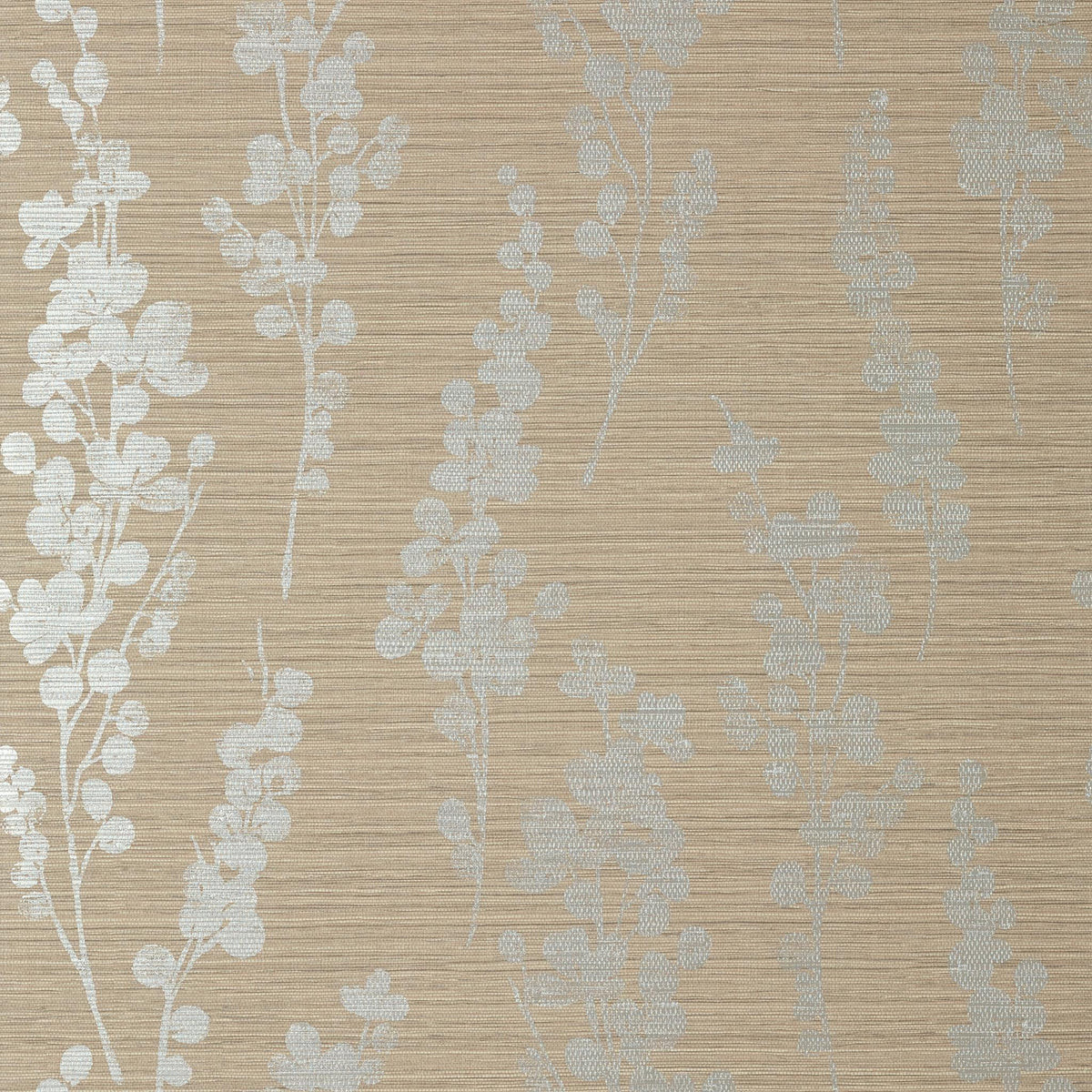 Thibaut Spring Blooms Metallic Silver On Taupe Wallpaper | DecoratorsBest