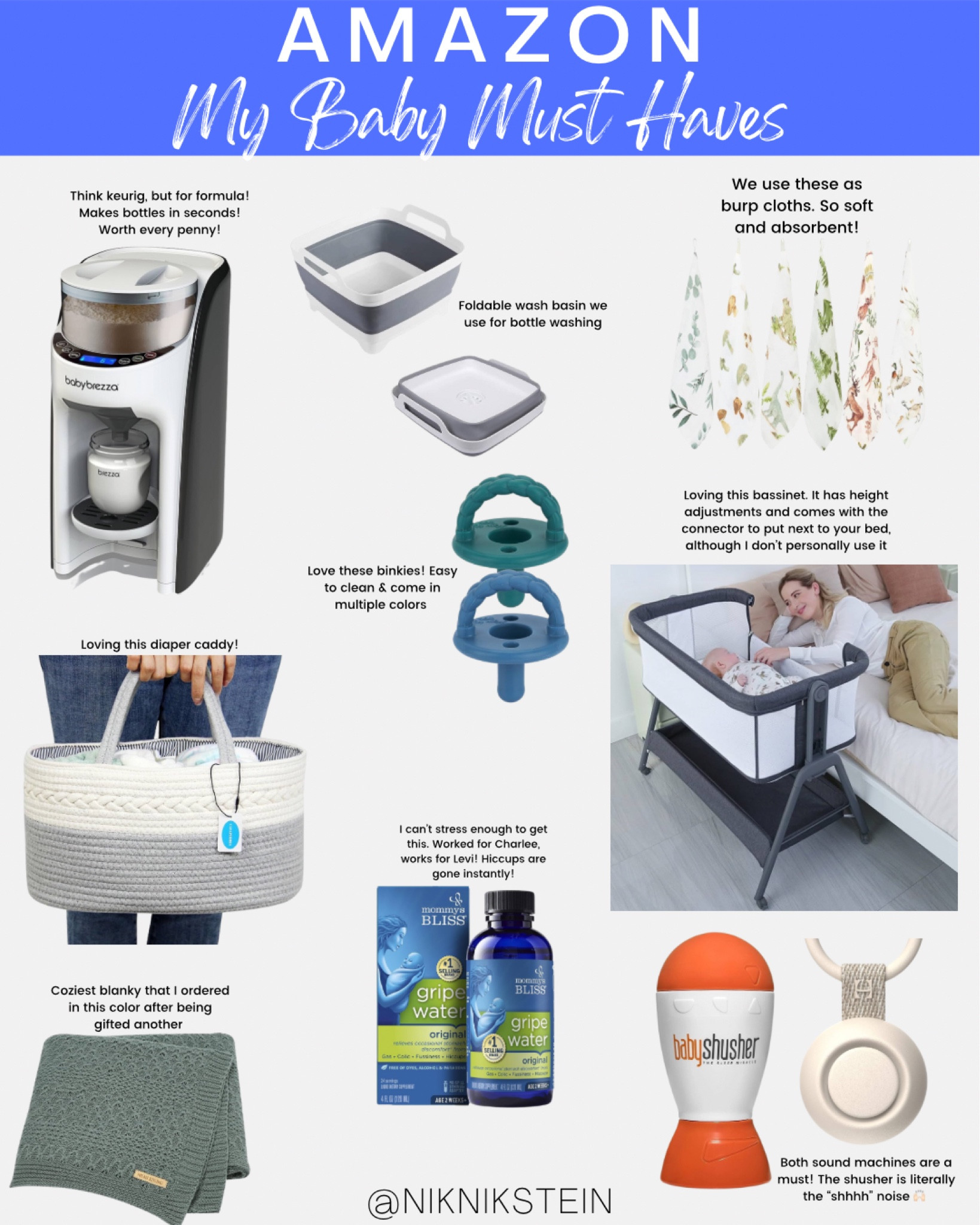 Amazon baby must haves! Brezza. Burp cloths. Diaper caddy. Baby blanket. Bassinet. Sound machine for baby. Binkies  

#LTKbaby #LTKfamily #LTKfindsunder50
