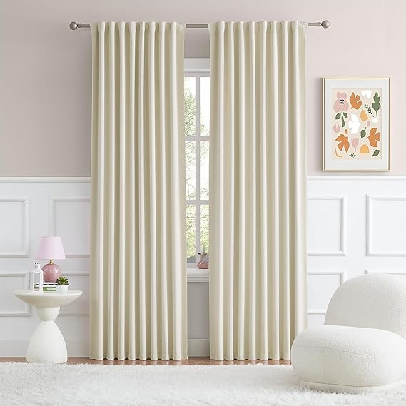 DUALIFE Cream Blackout Curtains 90 Inch Long 2 Panels Set Back Tab Loop Rod Pocket Thermal Insula... | Amazon (US)