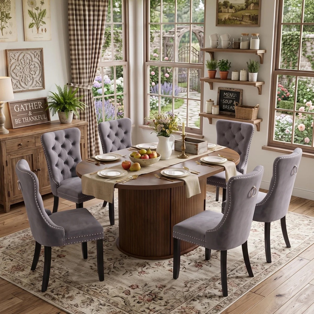 A charming blend of farmhouse warmth and practical elegance. 🤎 This 7-piece kitchen and dining set features an extendable pedestal table, enclosed storage, and tufted upholstered chairs, creating a welcoming setting for everyday meals and entertaining. ON SALE and under $1,500.

Ideas

* Style beneath a statement chandelier for a glamorous focal point
* Add a sculptural centerpiece or fresh floral arrangement
* Layer with elegant dinnerware and linen table settings
* Pair with a neutral rug to define the dining space
* Perfect for dinner parties, holiday gatherings, and everyday dining

Keywords

* modern glass dining set
* rectangular glass dining table
* glass dining table set
* tufted dining chairs
* upholstered Parsons chairs
* tufted Parsons chairs
* modern dining room furniture
* contemporary dining set
* dining table with chairs
* rectangular dining table
* elegant dining furniture
* patio dining set
* farmhouse dining table set
 * indoor dining table

#LTKSaleAlert #LTKHome #LTKSeasonal