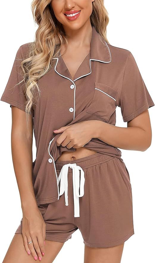Womens Pajama Sets Soft Button Down Sleepwear Short Sleeve Pjs Set Lounge Set S-XXL | Amazon (US)