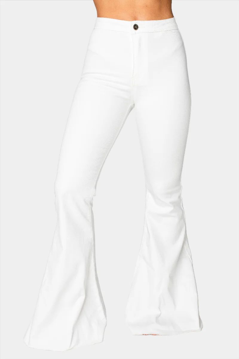 Moonshine High-Waisted Flare Jeans - White | BuddyLove