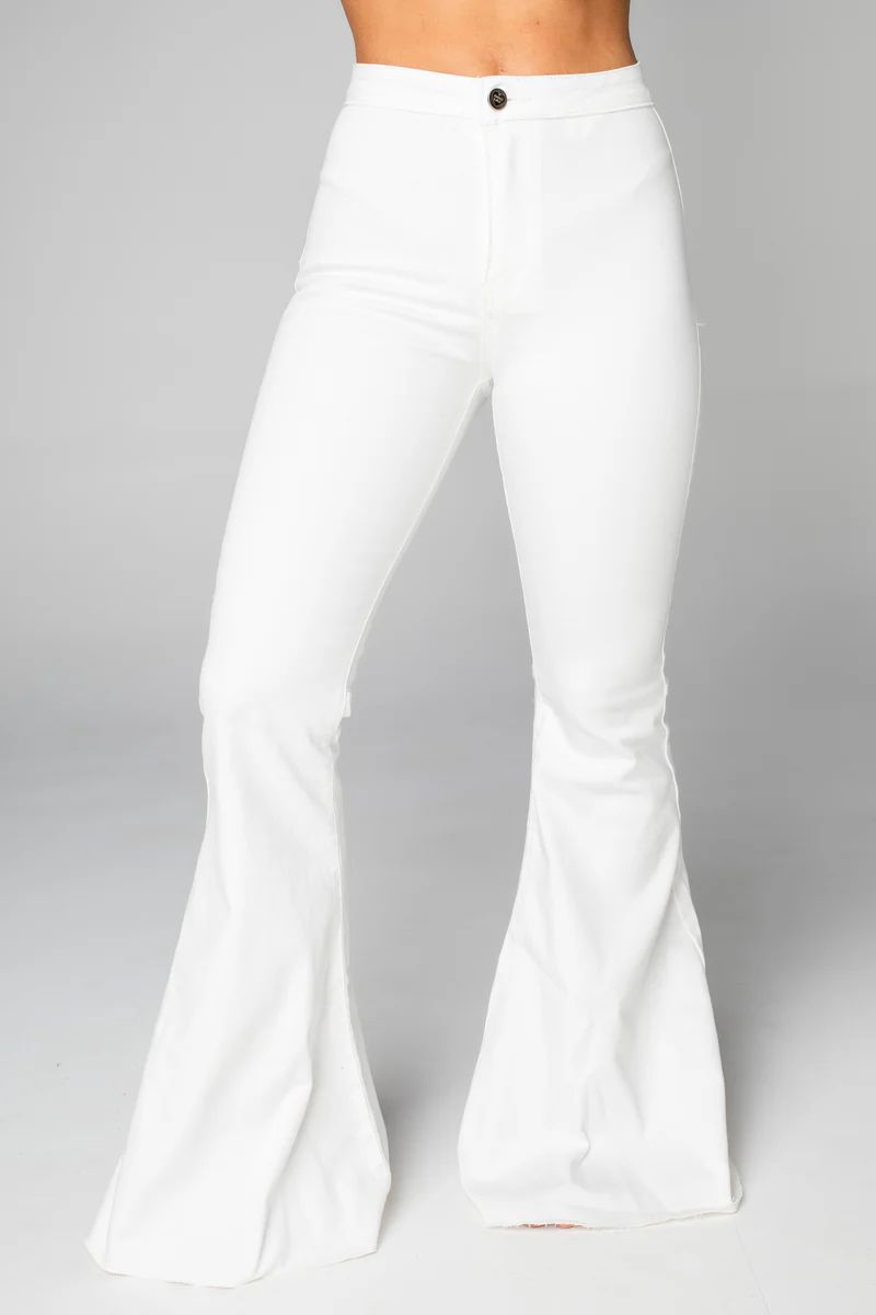 Moonshine High-Waisted Flare Jeans - White | BuddyLove