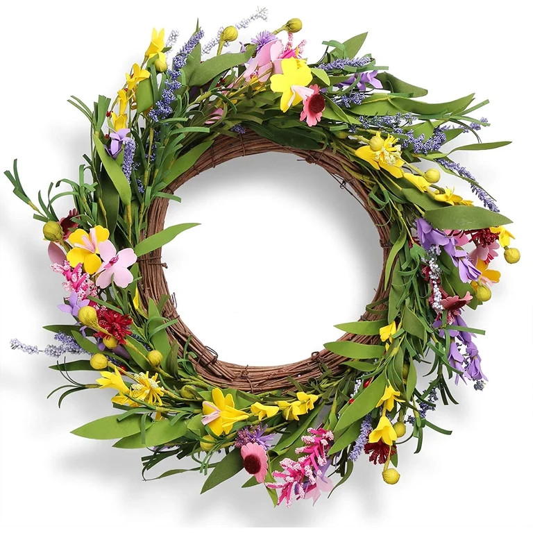 PONATIA Daisy Flowers Wreath- 18 inch Artificial Door Wreath / Spring Wreath / Lavender Summer Wr... | Walmart (US)