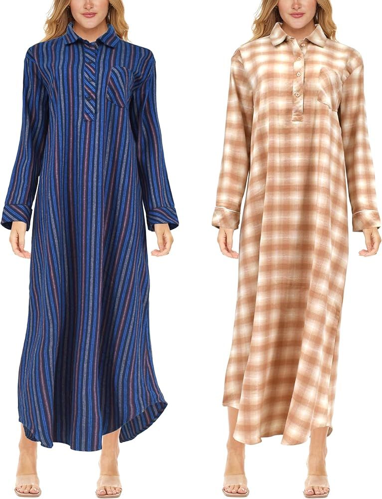 Sexy Basics Womens Flannel Sleep Shirt | Night Gown | Long Henley Soft Nightshirt Pajama -Multi P... | Amazon (US)