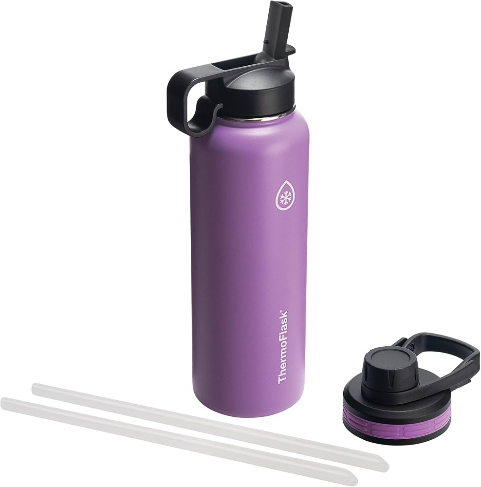 ThermoFlask Double Wall Vacuum Insulated Stainless Steel Water Bottle with Two Lids, 40 Ounce, Pl... | Amazon (US)
