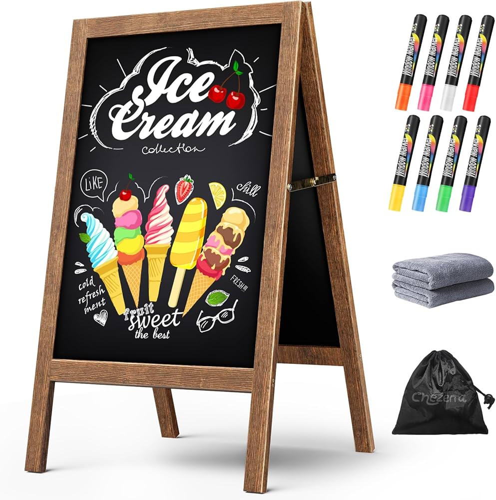A Frame Chalkboard Sign, 40"x20" Extra Large Sidewalk Chalk Board, Wooden Standing ChalkBoards Se... | Amazon (US)