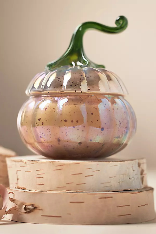 Woody White Birch & Pumpkin Mini Glass Pumpkin Candle | Anthropologie (US)