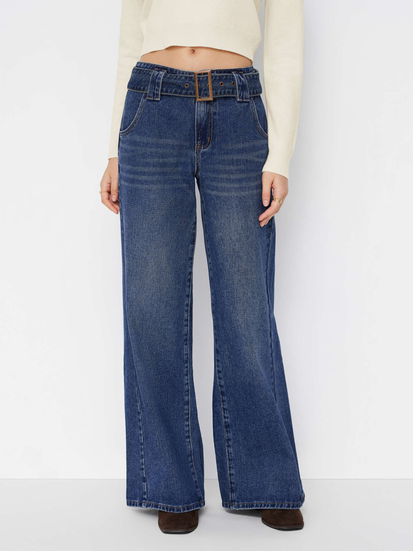 Denim Denim Low Rise Baggy Jeans With Belt For Daily Casual | Cider