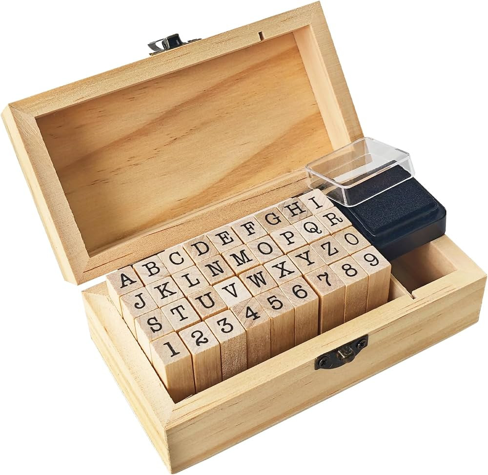 36 Pcs Wooden Rubber Number Alphabet Stamps,Rubber Vintage Letter Stamps Kit,Stamper Seal Set wit... | Amazon (US)