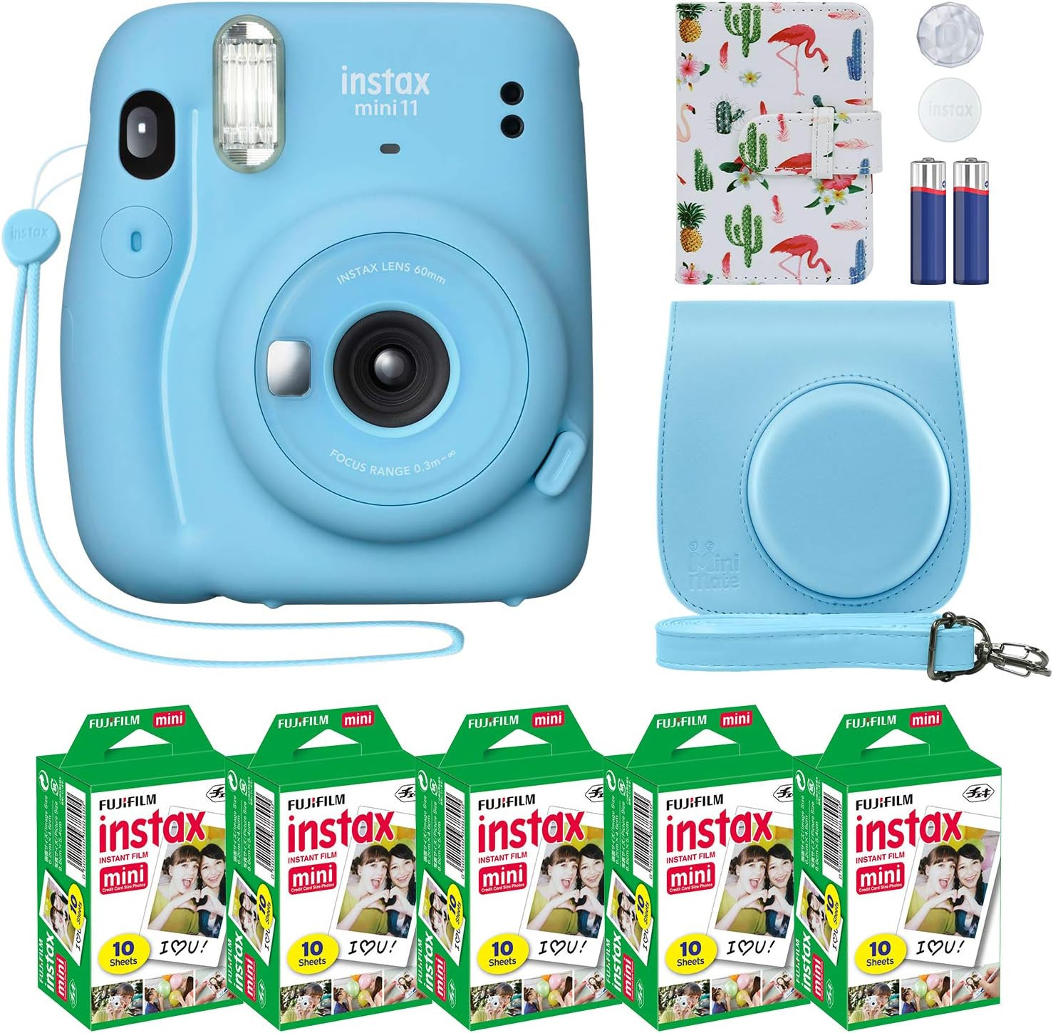 Fujifilm Instax Mini 11 Instant Camera Sky Blue + Custom Case Fuji Film Value Pack (50 Sheets) Fl... | Amazon (US)