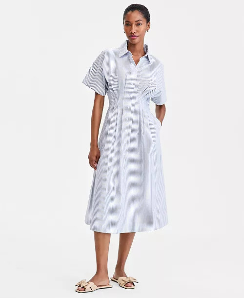 On 34th Women's Pleated Waist Midi Shirtdress, Macy's Exclusive - Macy's | Macy's