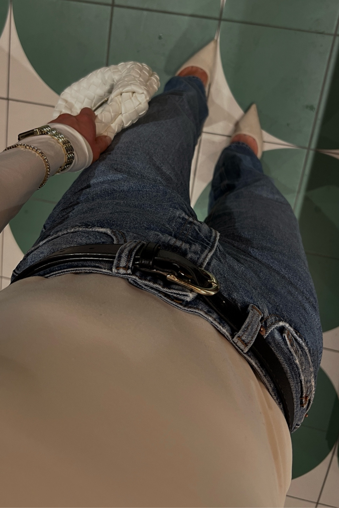 Casual date night outfit. High rise denim. Wide leg denim. White long sleeve bodysuit. Beige suede kitten heel slingbacks. Minimalist outfit. Minimalistic style. Casual chic outfit. Style inspo. Outfit inspo. 

#LTKeurope #LTKfindsunder50 #LTKshoecrush