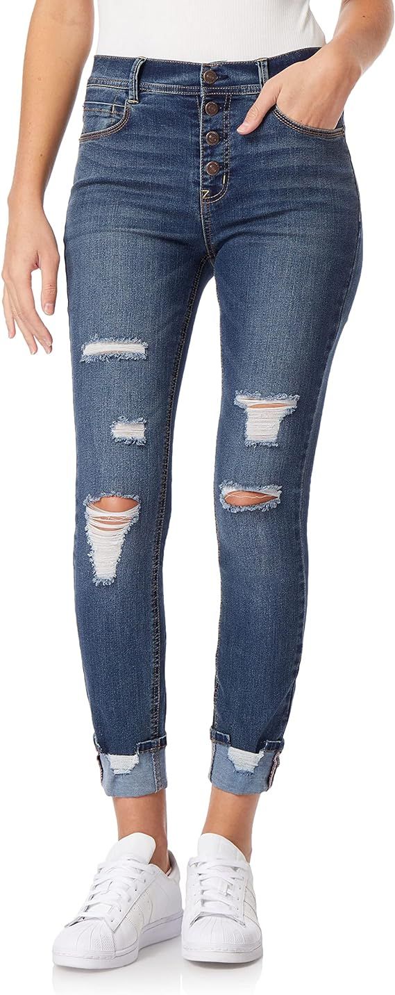 WallFlower Women's Flirty Curvy Skinny High Rise Insta Stretch Juniors Jeans (Standard and Plus) | Amazon (US)