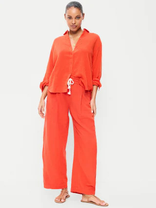 High-Waisted Crinkle Gauze Barrel Ankle Pants | Old Navy (CA)
