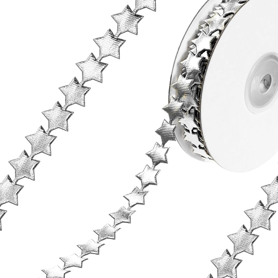 2 Rolls Silver Star Ribbon Trim, Decorative Sparkly Ribbon for Christmas | Amazon (US)