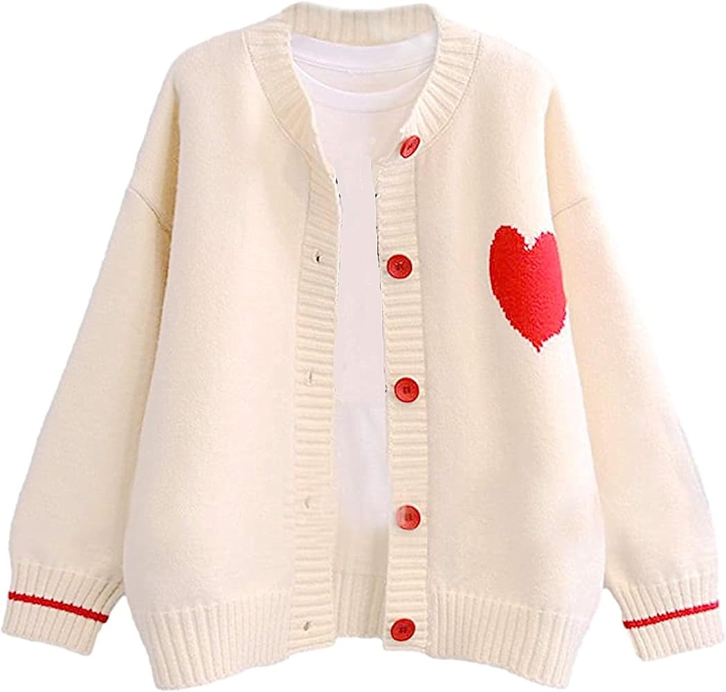 Women's Love Heart Knitted Cardigan Cute Sweater Y2K Button Down Outerwear S-2XL | Amazon (US)