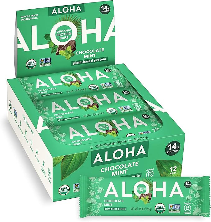 ALOHA Organic Plant Based Protein Bars, Chocolate Mint, 1.98 Oz (Pack of 12) | Amazon (US)