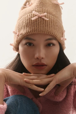 By Anthropologie Velvet Bow Beanie | Anthropologie (US)