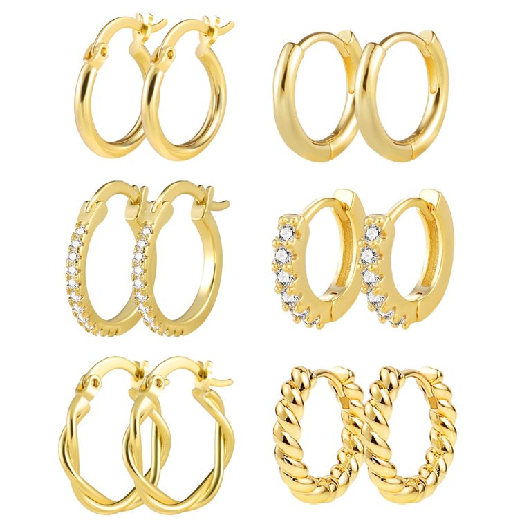 Gold Plated Earrings for Women, 6 Pairs 14k Gold Hoop Earrings for Women, Hypoallergenic Chunky G... | Walmart (US)