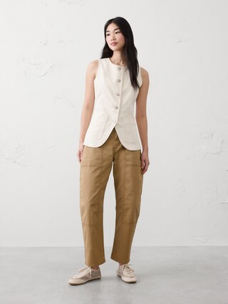 Mid-Rise Barrel-Leg Patchwork Pant | Banana Republic Factory