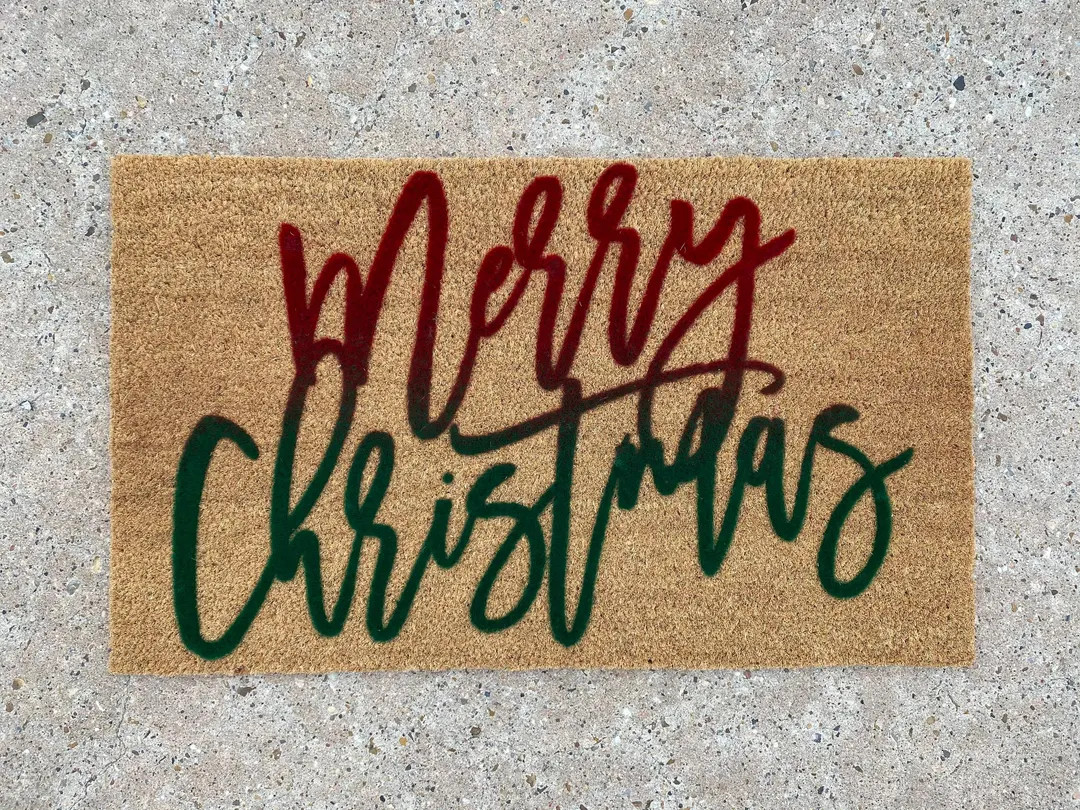 Merry Christmas Doormat, Holiday Christmas Tree Door Mat, Flocked Coir Outdoor Welcome Mat, Custo... | Etsy (US)