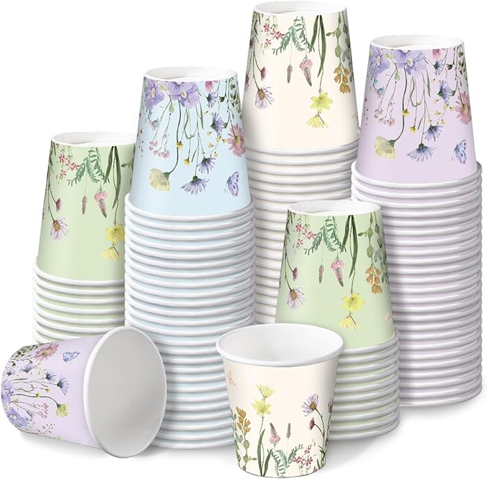 RUSPEPA 3 oz Bathroom Cups, Disposable Paper Cups - 100 Pack Wild Flower Design Printed - Floral ... | Amazon (US)