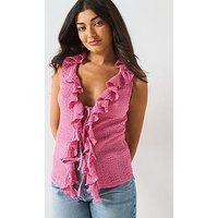 V By Very Ruffle Tie Front Top - Pink | Very (UK)