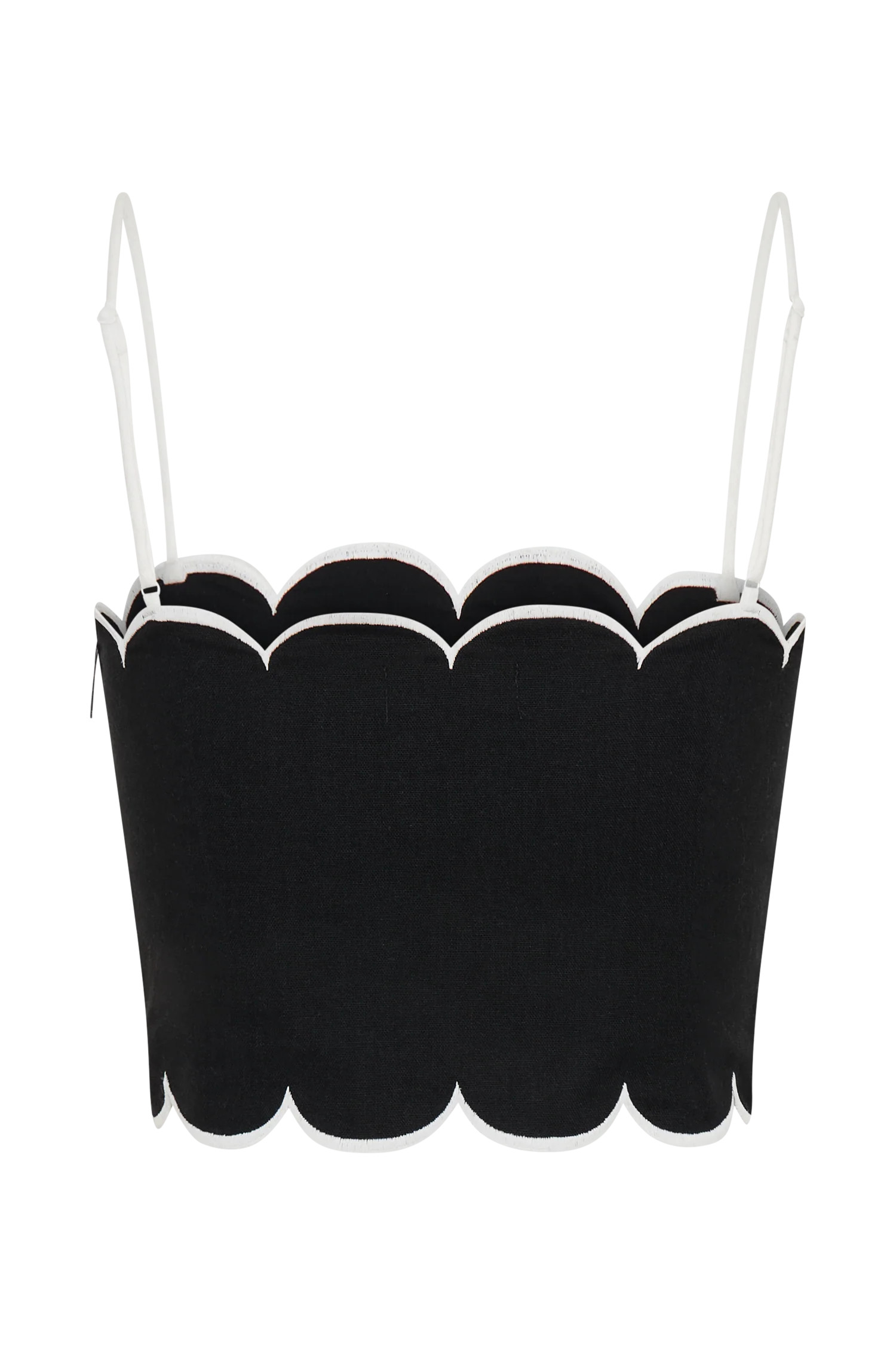 Alessio Scalloped Linen Top - Black | MESHKI US
