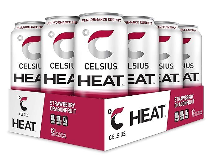 CELSIUS HEAT Strawberry Dragonfruit Performance Energy Drink, Zero Sugar, 16oz. Can, 12 Pack | Amazon (US)