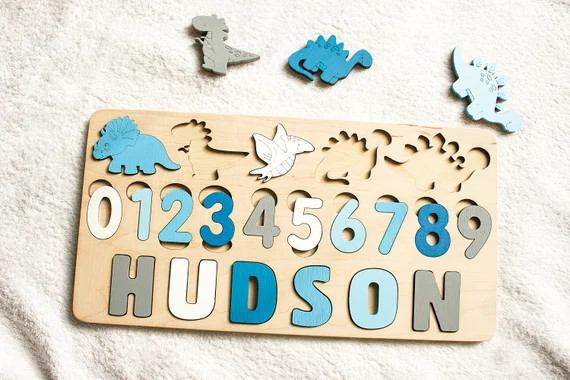 Wooden dinosaur name puzzle Baby name puzzle  for boys Wood kid puzzle for toddlers Personalize c... | Etsy (US)