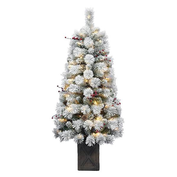 (A29) Pre-Lit LED Flocked Jackson Pine with Berries Christmas Tree, 4.5' | At Home