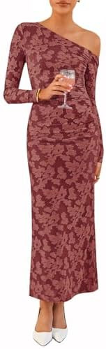 ZESICA Women's Spring Floral Off Shoulder Bodycon Maxi Dresses 2026 Long Sleeve Ruched Elegant Co... | Amazon (US)