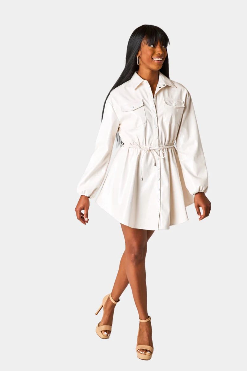 Ariella Button Up Mini Dress - White | BuddyLove